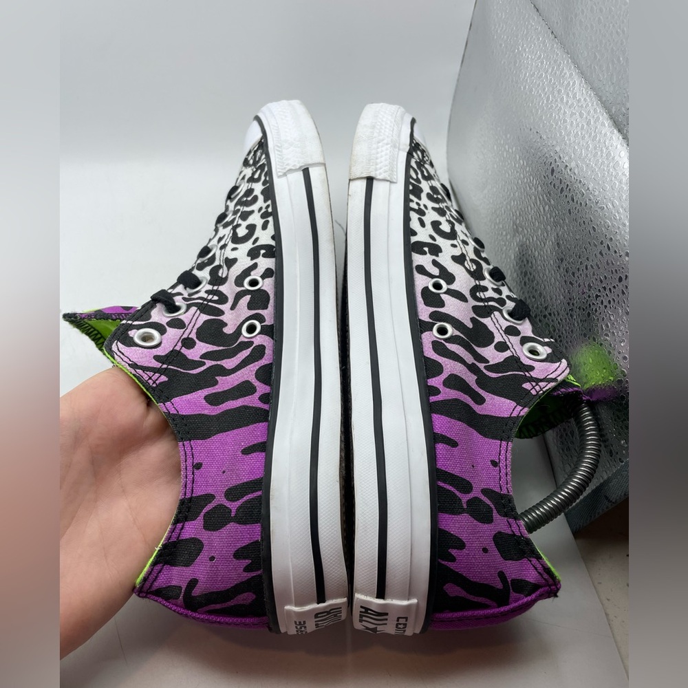 Converse Low Top Sneakers Purple Black White with Lime Green Accents - Picture 8 of 9